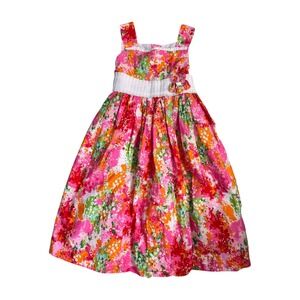 Polly & Friends Floral Print Sleeveless Dress Pink Green Easter Girls Size 7